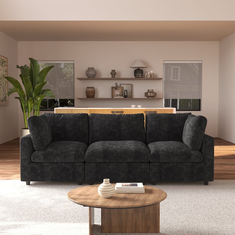 Linen Blend Sectional Sofa 3 Seater Couch