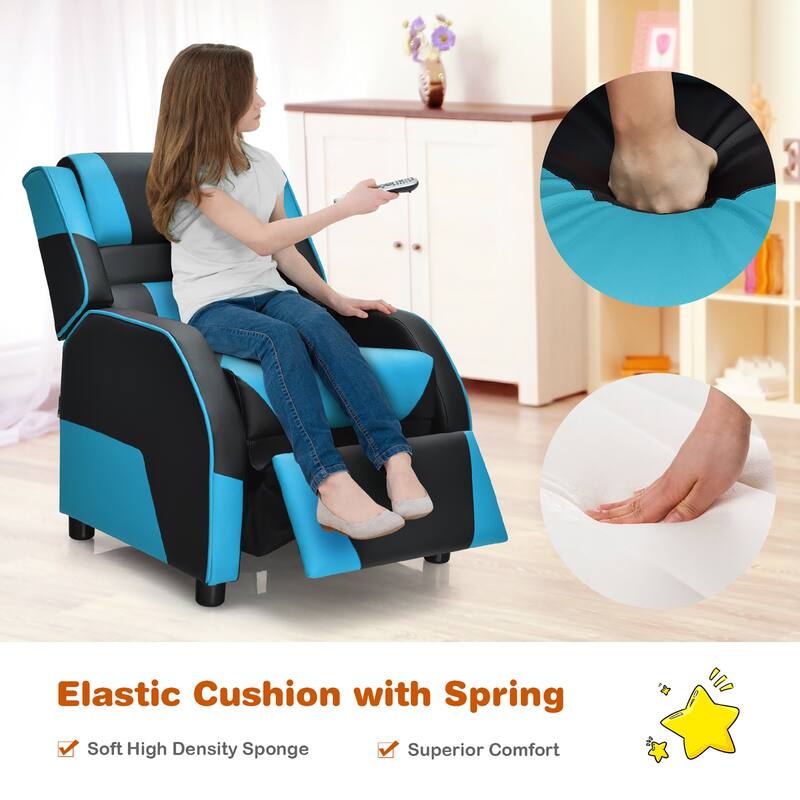 Costway Kids Youth Gaming Sofa Recliner w/Headrest & Footrest PU