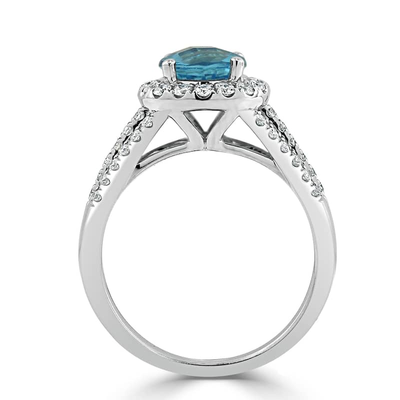 Auriya Modern 1 3/8ct Sky Blue Topaz and Halo Diamond Engagement Ring 1/2cttw 14k Gold