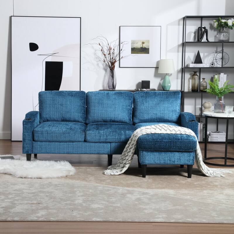 Convertible Sectional Sofa Couch, L-Shape Cozy Sofa Couch Set 4 Seat Sofa Sectional with Storage Ottoman for Living Room