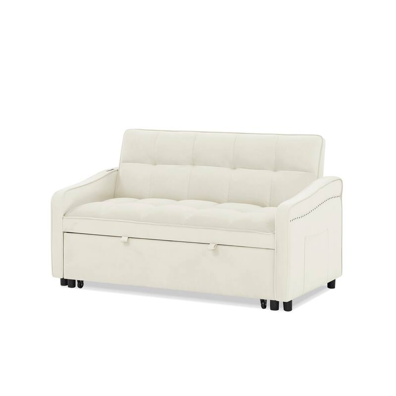 Convertible Sleeper Sofa Bed, Couch Settee with Adjsutable Back and 2 Pocket, Loveseat Sofa Bed with Pull-Out Bed