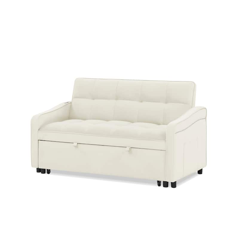 Mid-Century Modern Sofa Bed with USB Charging and Adjustable Backrest