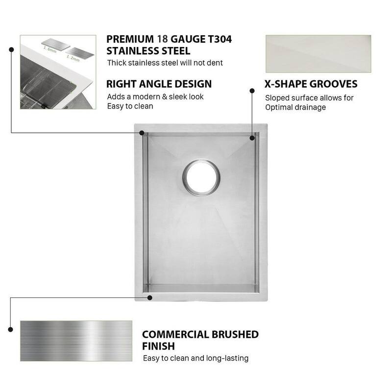 Lordear 15/17 inch Single Bowl Undermount Kitchen Sink Stainless Steel Bar Sink