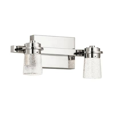 Vada 15"W 2-Light LED Vanity Bath Light, Polished Nickel Finish Clear Bubble Glass Shade by Kichler