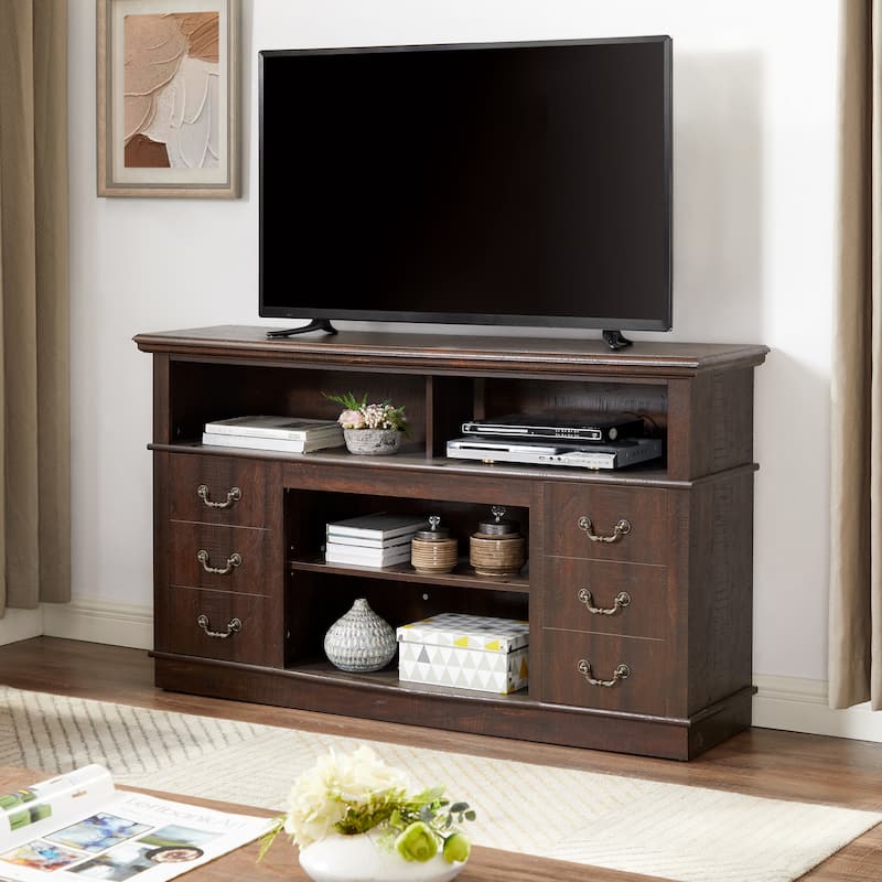 Farmhouse TV Stand with 2 Cabinets, 6 Drawers and Cable Management for Living Room Bedroom and Office