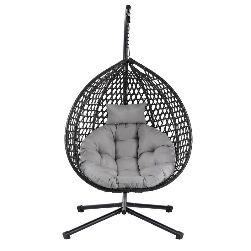 Durable Hanging Hammock Chair with Stand and Removable Cushion