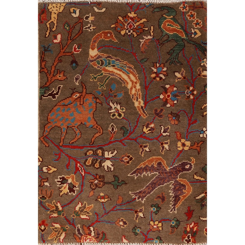 Brown Animals Kazak Oriental Accent Foyer Rug Handmade Wool Carpet - 2'0"x 3'0"