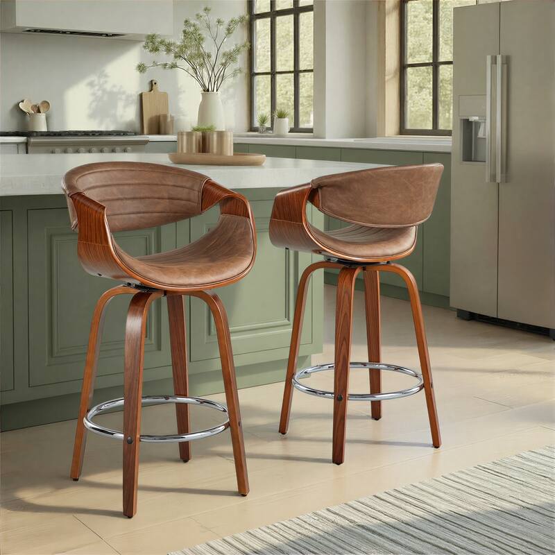 Carson Carrington Kanteborg 26" Fixed-Height Counter Stool with Bent Wood Legs & Round Footrest (Set of 2)