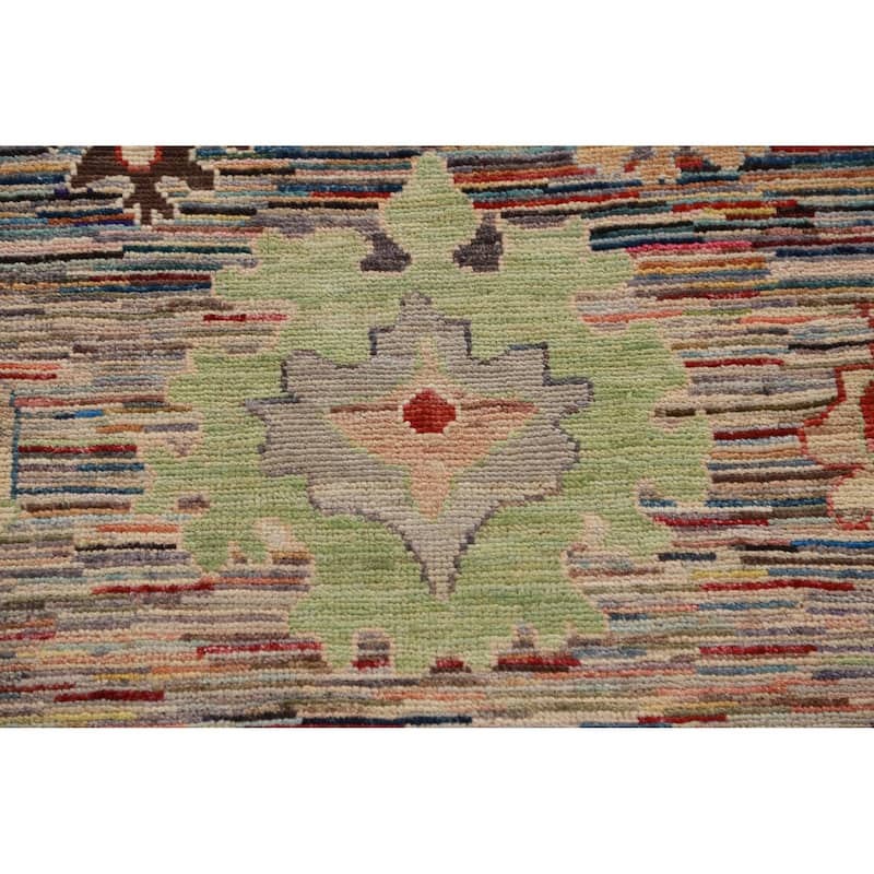 Handmade Vegetable Dye Oushak Turkish Runner Rug Floral Wool Carpet - 2'6" x 19'11"