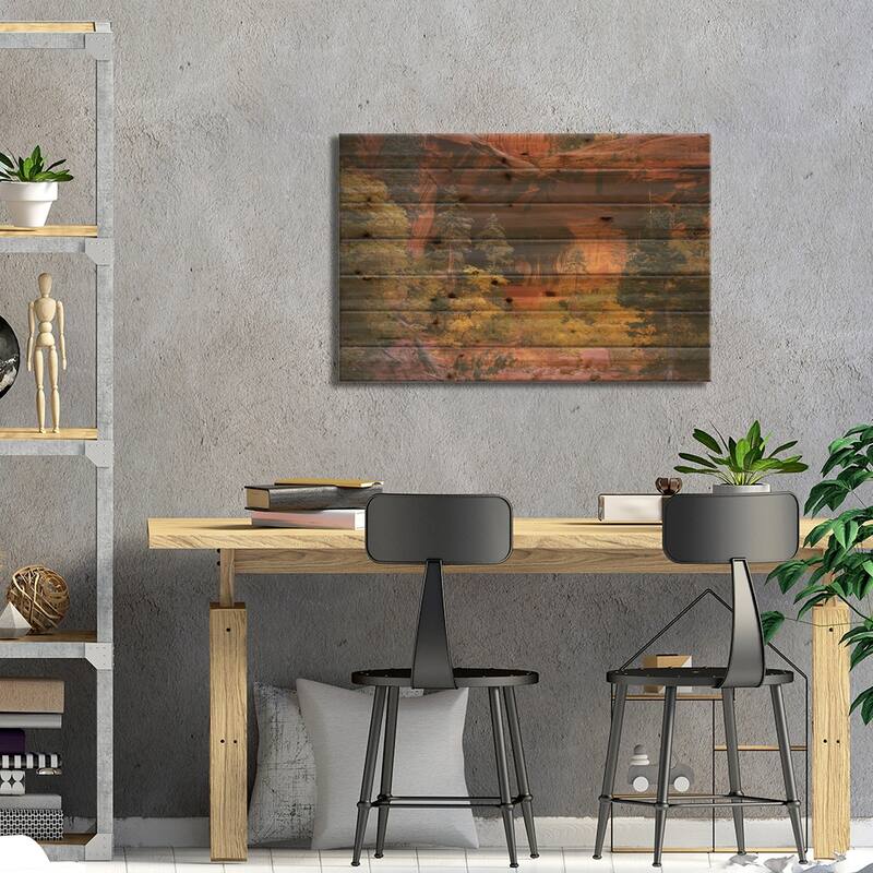 Trees in front of a cave, Zion National Park, Utah, USA Print On Wood by Panoramic Images - Multi-Color