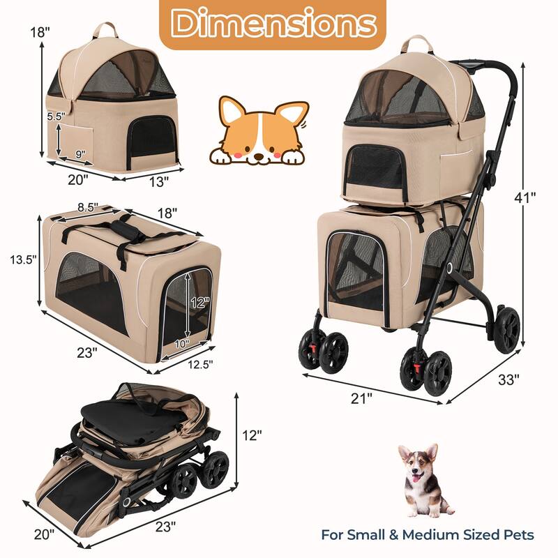Gymax Double Pet Stroller for 2 Dogs or Cats w/ 2 Detachable Carriers