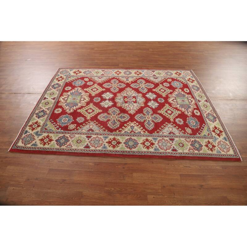 Red Kazak Area Rug Hand-Knotted Traditional Wool Carpet - 5'1" x 6'5"