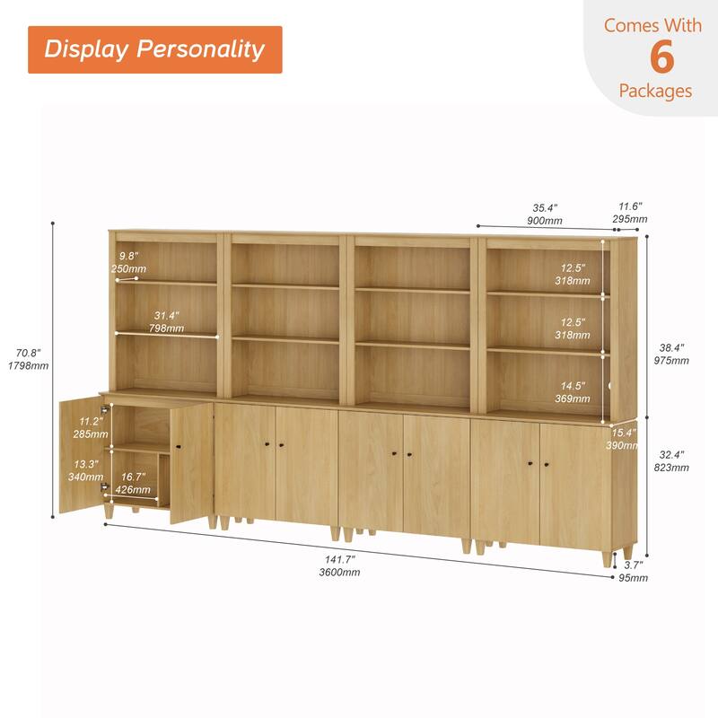 Modern 71" Tall Bookcase with Shelves & Storage Cabinet for Home Office