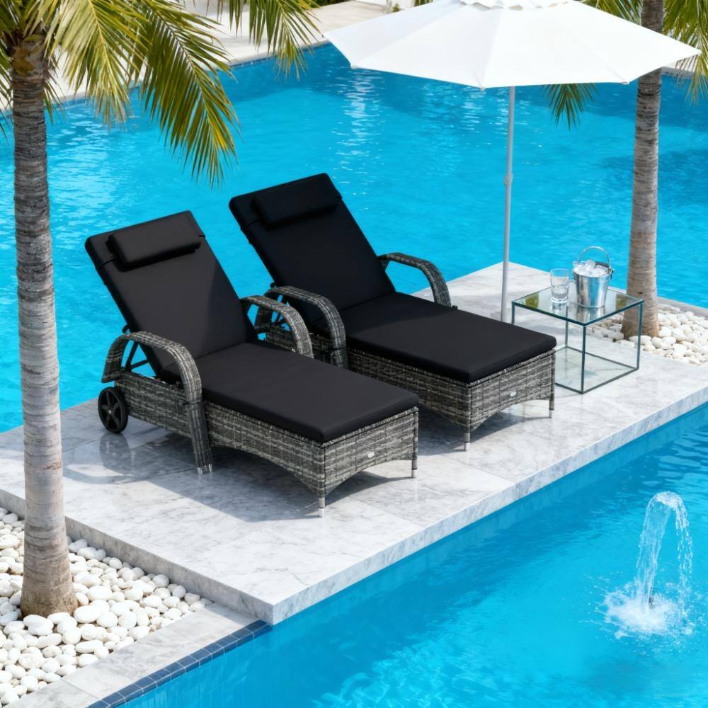 GDFStudio Outdoor Valeria Steel PE Rattan Pool Chaise Lounge Set with Cushions