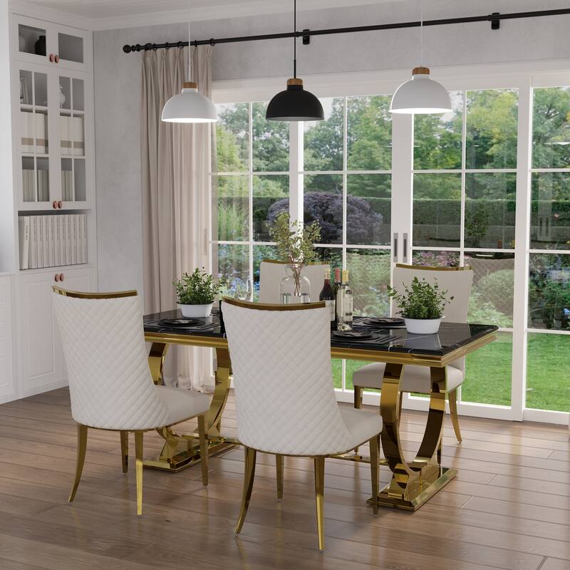 Luxurious Dining Room Table Set with Velvet Dining Chairs