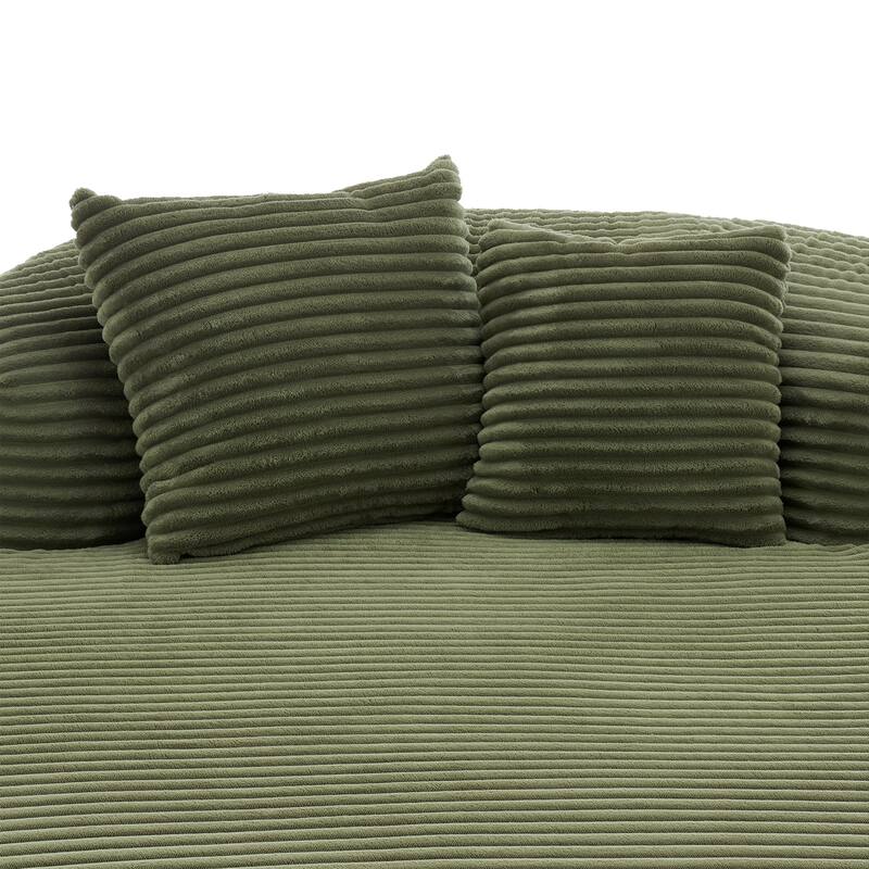 Curved Chaise Lounge Sofa with 2 Pillows, Corduroy Upholstered Sofa Bed Extra-deep Seat Single Sofa Recliners Boneless Couch