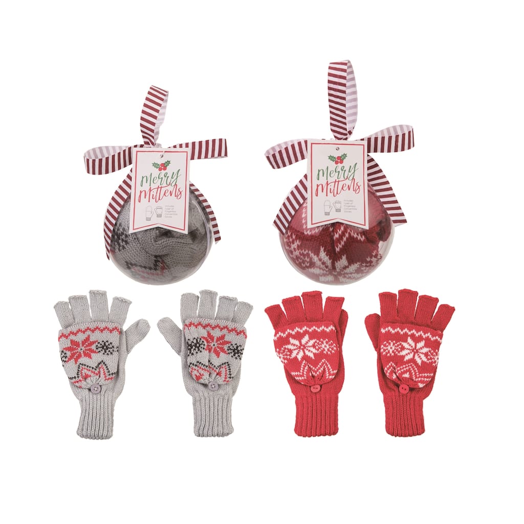 Transpac Snowflake Mittens Acrylic Ball Ornament Set of 2 Christmas Home Decorations