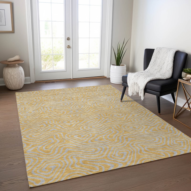 Machine Washable Indoor/ Outdoor Modern Trance Chantille Rug - Gold - 5' x 7'6"