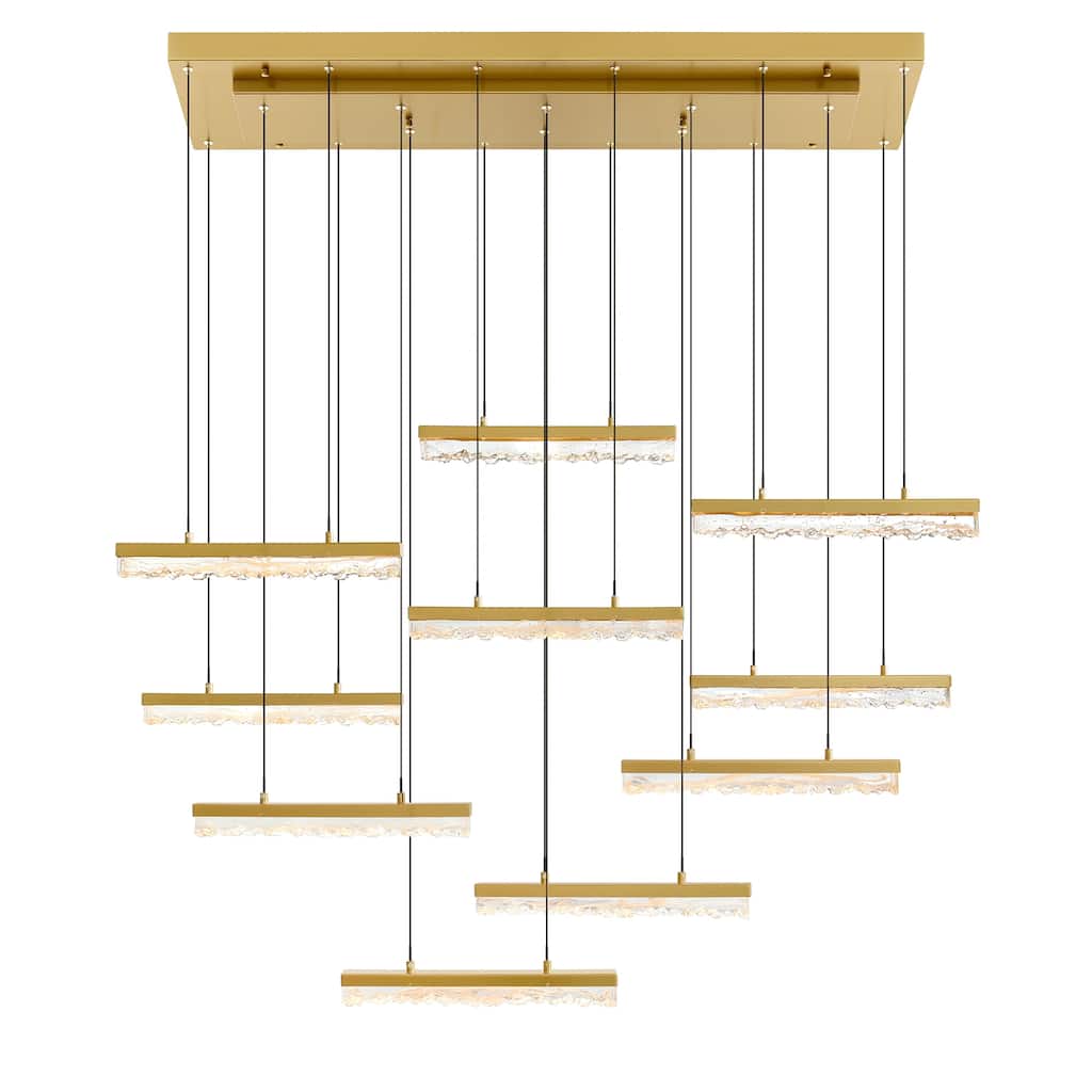 Stagger Integrated LED 48in Brass Chandelier with Handcrafted Glass