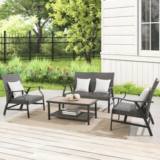 4 Piece Outdoor Wicker Furniture Set Patio Conversation Set - Bed Bath ...