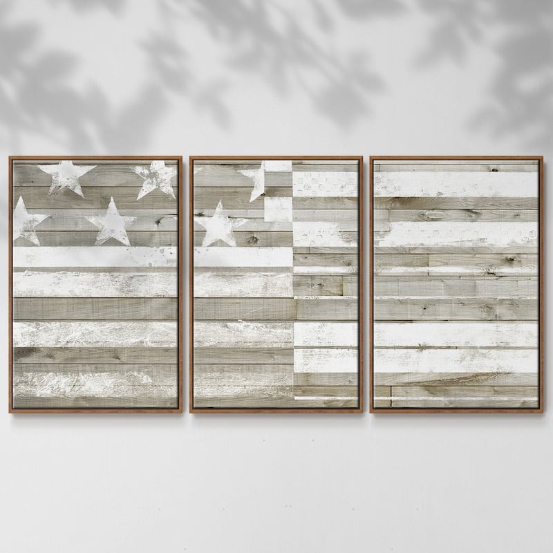 Americana Flag - Multi Piece Framed Canvas - 16 x 24 - Walnut