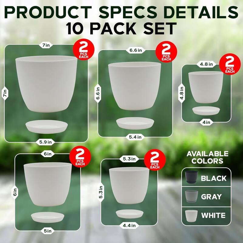 Plastic Plant Pots with Drainage - Home Decor Flower Pot, Stackable Design for Indoor and Outdoor Use, Space-Saving