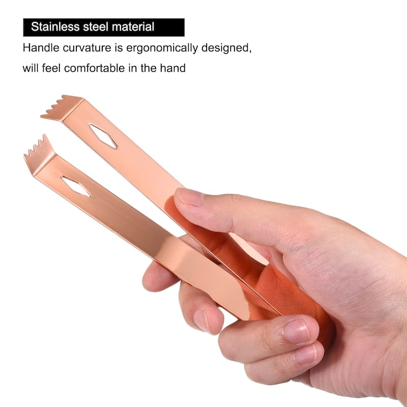 Stainless Steel Ice Bucket Tongs Serving Bar Tongs for Ice Cube Sugar, Rose Gold - Rose Gold - 6.3" x 0.8”