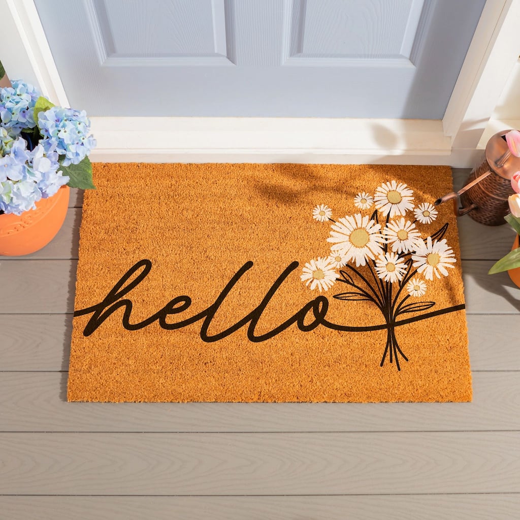Daisy Bouquet Hello Coir Door Mat, 36" x 24" - 36" x 24"
