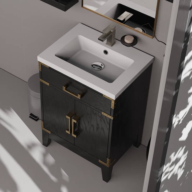 Black Oak Bath Vanity 24" W x 18" D, Acrylic Countertop with Soft Close Storage Cabinet, 18" Mirror Included