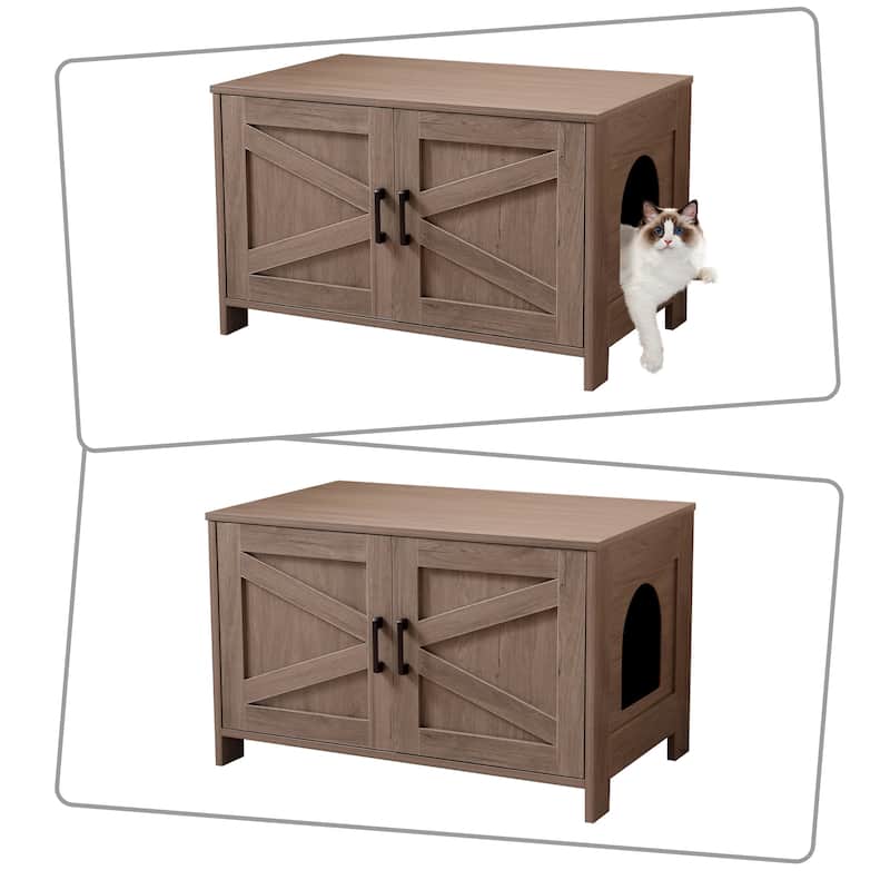 Classic Wooden Cat Litter Box House with Two Front Doors
