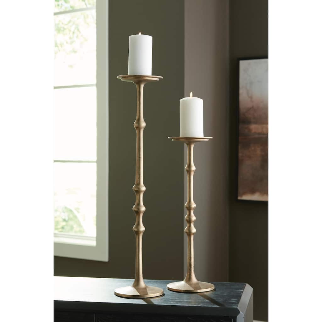 Signature Design by Ashley Larwick Gold Candle Holder (Set of 2) - 6" W x 6" D x 26" H