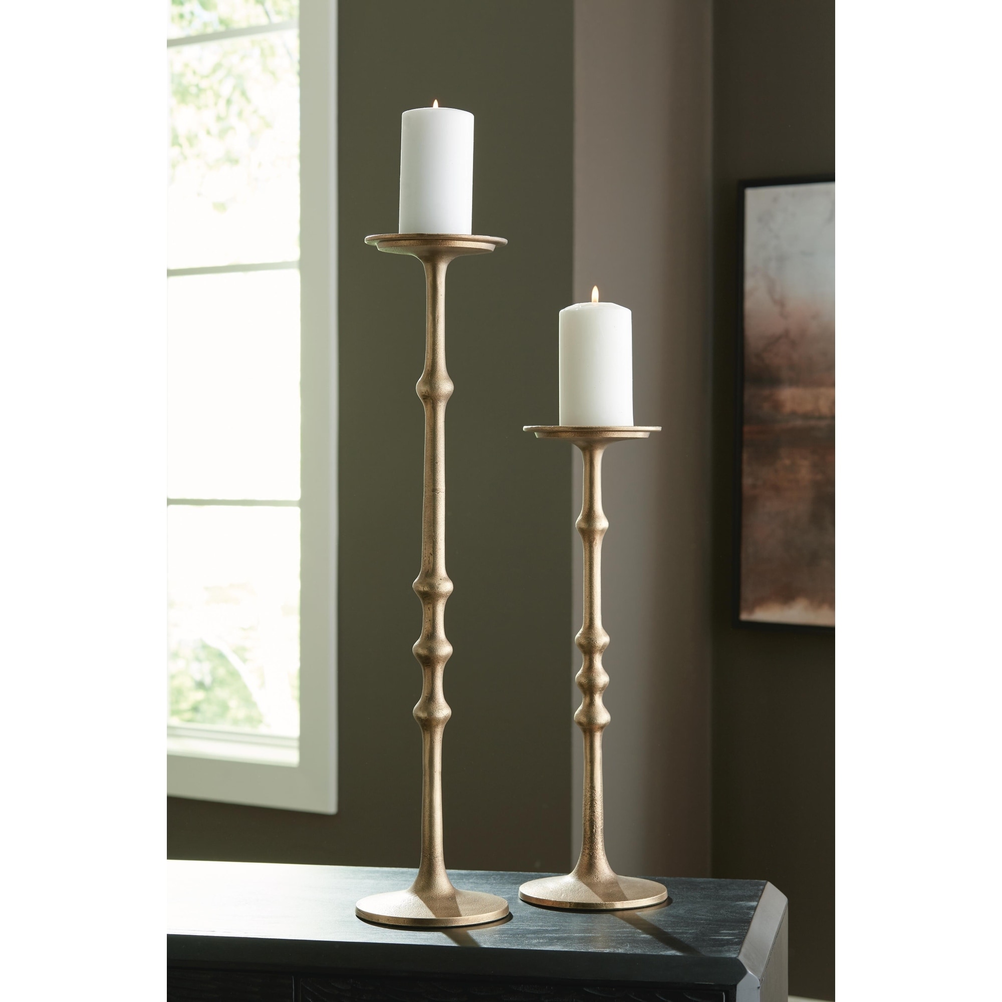 Signature Design by Ashley Larwick Gold Candle Holder (Set of 2) - 6" W x 6" D x 26" H