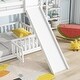 preview thumbnail 28 of 31, Twin Over Twin Low Pine Wood Bunk Bed with Guardrails, Slide and Ladder for Kids, No Slats Toddler Floor Bed with Fence and Door
