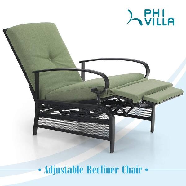 Phi Villa Outdoor Patio Metal Adjustable Relaxing Recliner Lounge Chair With Cushion N A On Sale Overstock