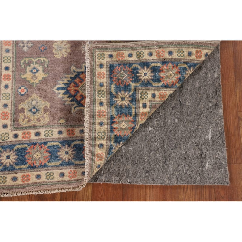 Kazak Foyer Rug Hand-Knotted Geometric Brown Wool Carpet - 2'7" x 3'11"