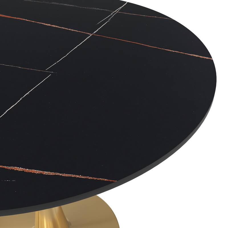Bristol Round Dining Table 35 in. Sintered Stone Tabletop & Brushed Gold Stainless Steel Pedestal Base