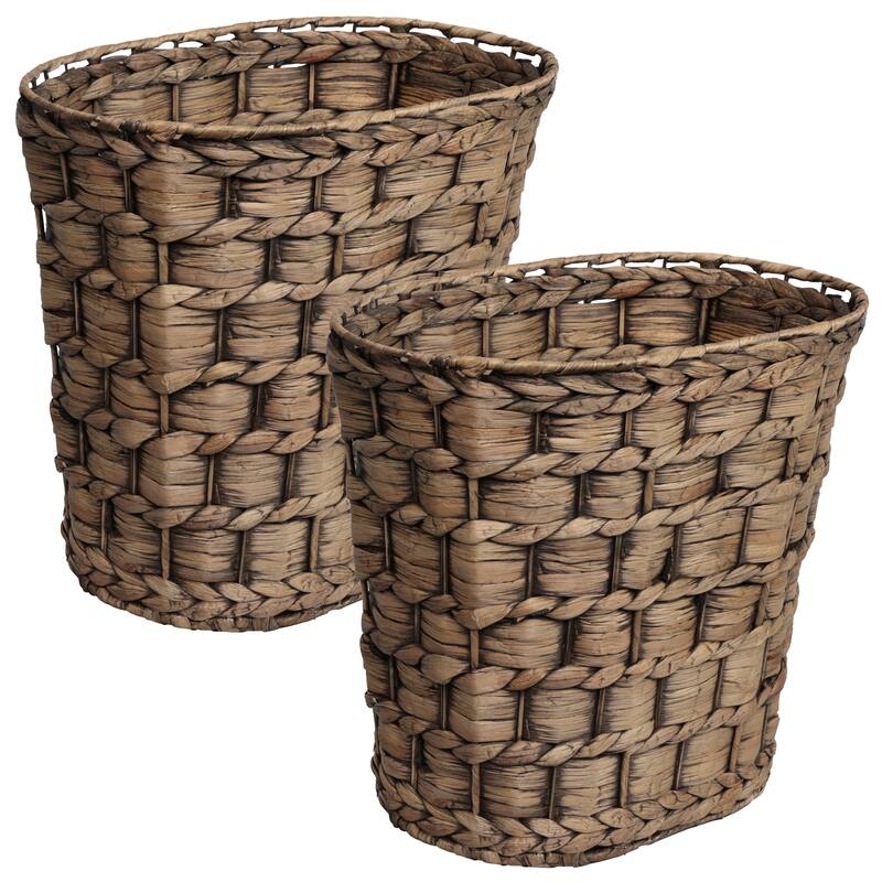 Miles Farmhouse Handwoven Water Hyacinth 4.5-Gallon Tapered Oval Wicker Watebasket (Set of 2) - Brown