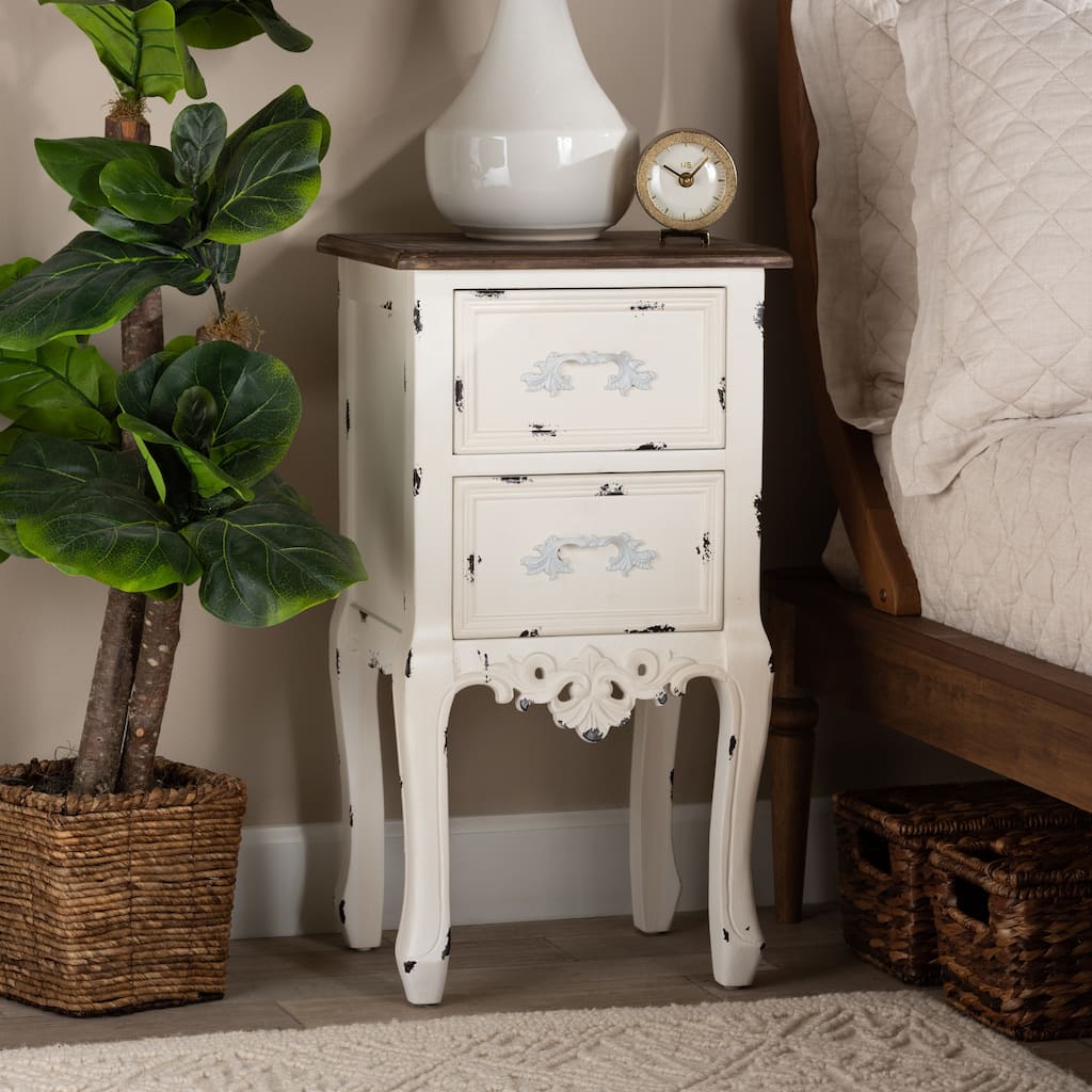 Baxton Studio Levron Classic and Traditional Two-Tone Walnut Brown and Antique White Finished Wood 2-Drawer End Table