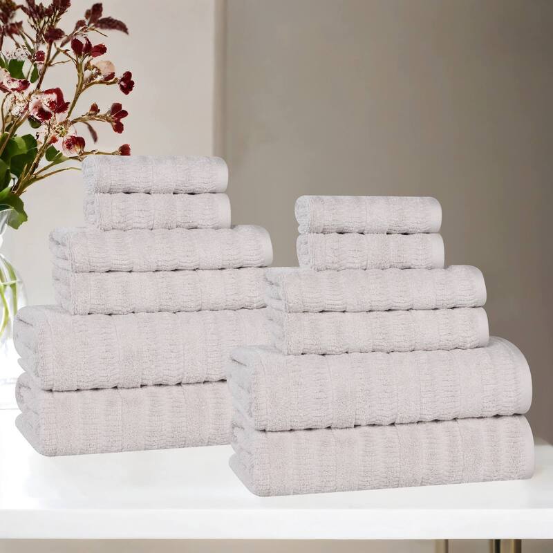 Superior Mika Smart Twist Viscose Cotton Blend 12 Piece Towel Set - Silver