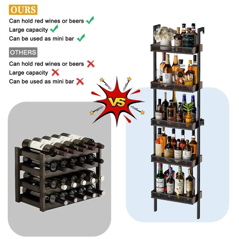 5-Tier Freestanding Wine Racks - 17.28"D x 7.95"W x 68.5"H