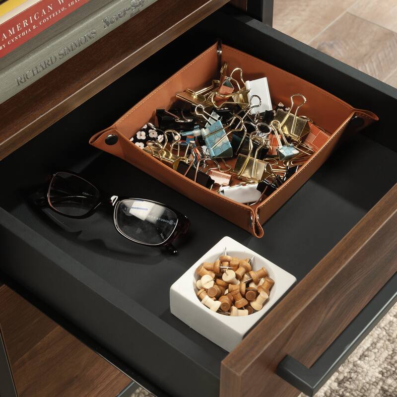 Wood Computer Desk with 2 smooth-glide Drawers Brown