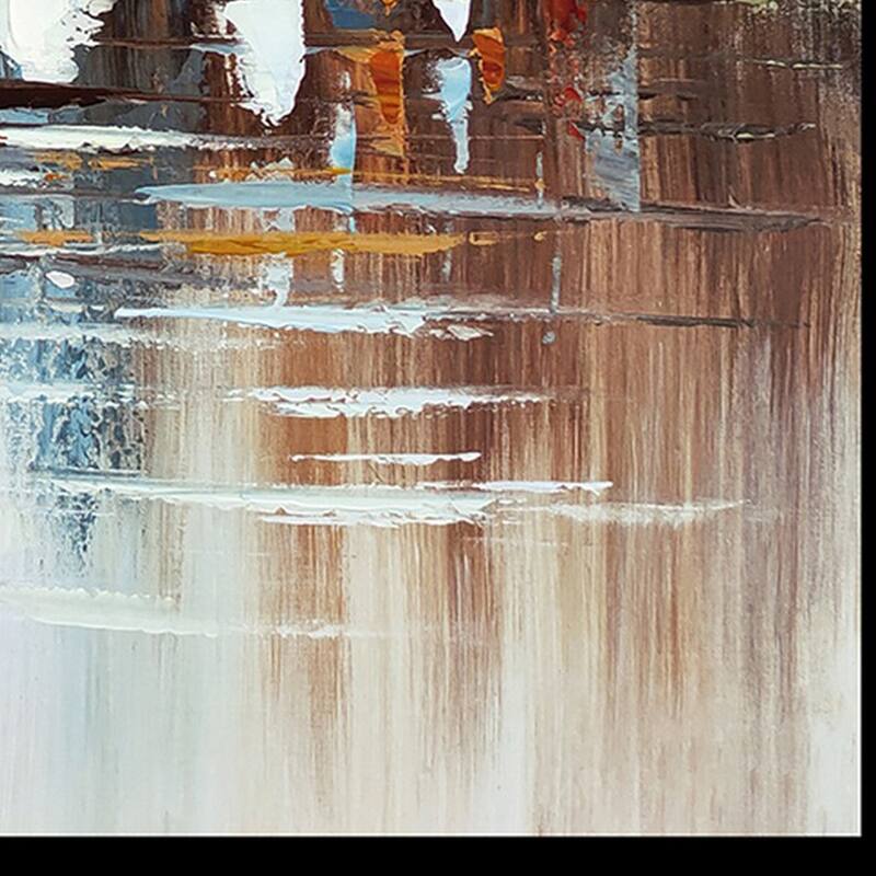 Hy 47 x 47 Hand Painted Multicolor Boats in Standing Water, Black PS Frame - White, Blue, Red, Yellow