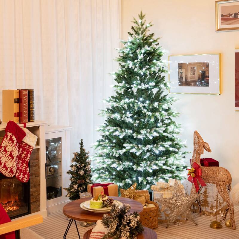 Costway 6 FT Pre-Lit Christmas Tree 3 Modes Hinged with Quick Power - 6 Foot