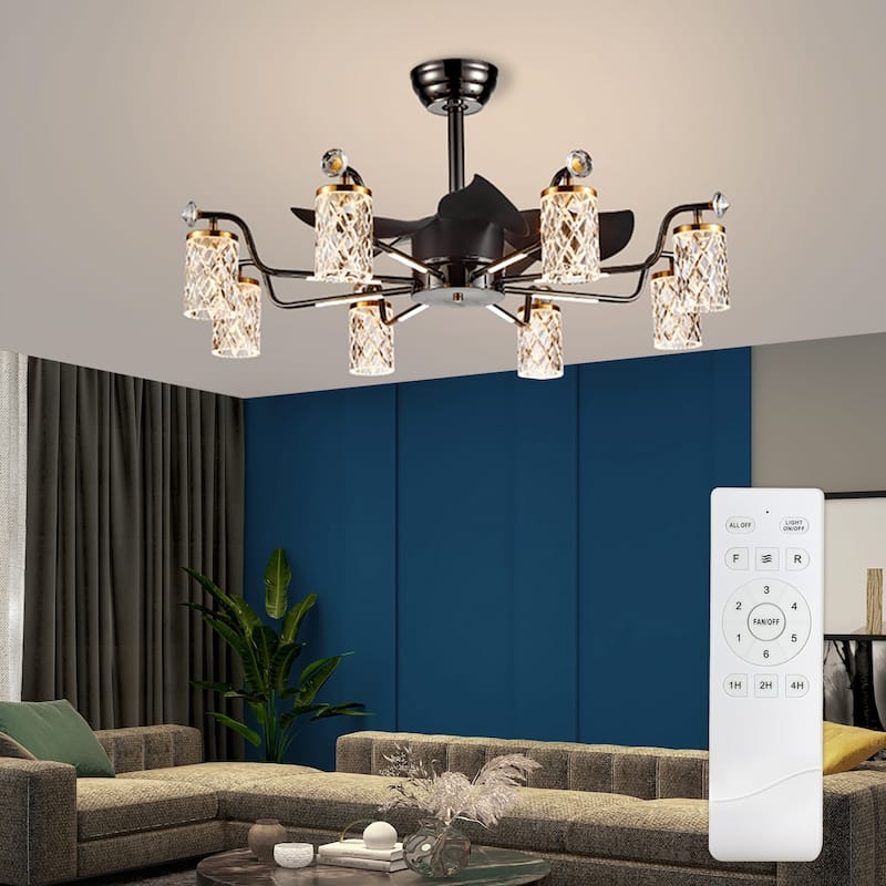 Modern Fandelier with Light and Remote, Modern luxury LED Chandelier Ceiling Fan for Living Room
