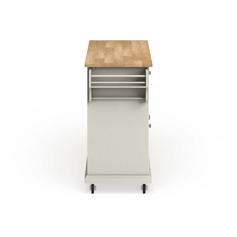 Crosley Full Size White Natural Wood Top Kitchen Cart Island - 18"d x 51.5"w x 36"h