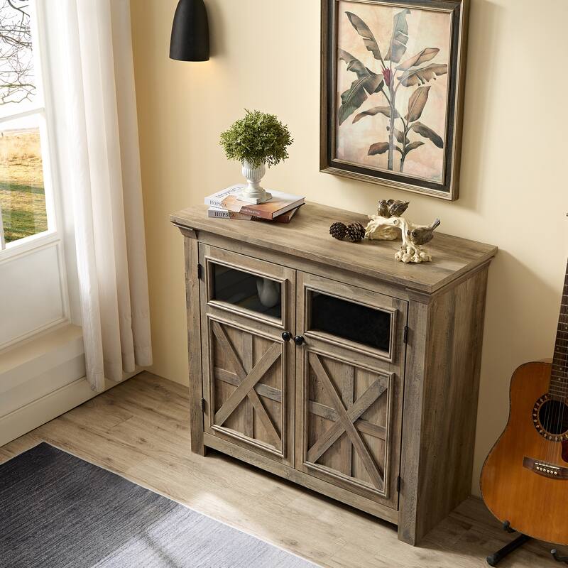 Farmhouse Coffee Bar Cabinet Kitchen Sideboard Buffet Cabinet with Adjustable Shelves, Gray Wash Entryway Storage Cabinet