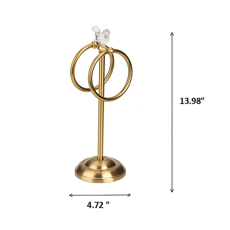 Aged Brass Gold Stainless Steel Dove Double Ring Fingertip Towel Holder With Heavy Base