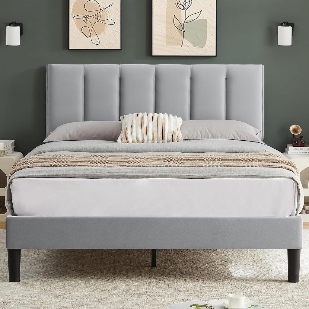 VECELO Tufted Upholstered Platform Bed Frame with Adjustable Height Headboard Twin/Full/Queen Size Beds