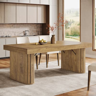 70.9" Large Dining Table for 6-8 People, Farmhouse Kitchen Table with Wood Tabletop, Brown - N/A