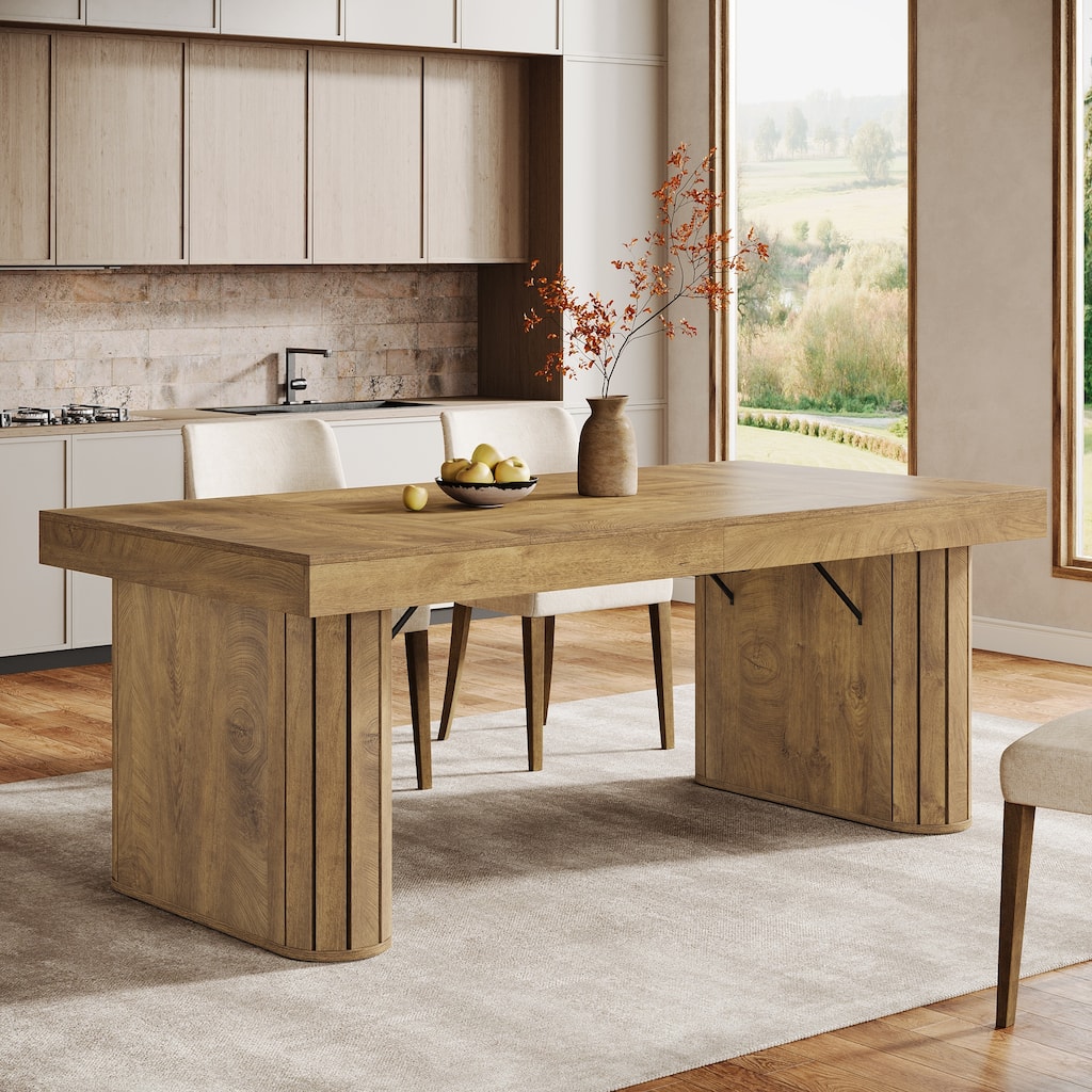 70.9" Large Dining Table for 6-8 People, Farmhouse Kitchen Table with Wood Tabletop, Brown - N/A